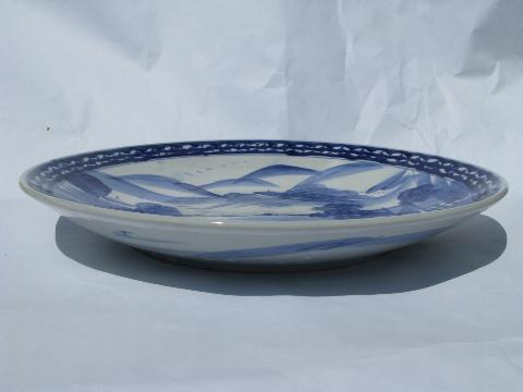 photo of huge hand-painted Chinese blue&white pottery low bowl or charger plate #2