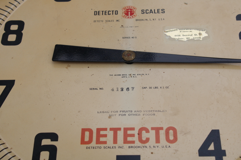 photo of huge hanging scale, vintage Brooklyn Detecto produce scale works but needs restoration & new glass #8