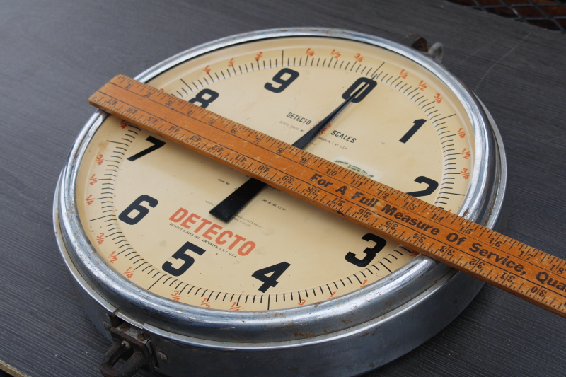 photo of huge hanging scale, vintage Brooklyn Detecto produce scale works but needs restoration & new glass #9