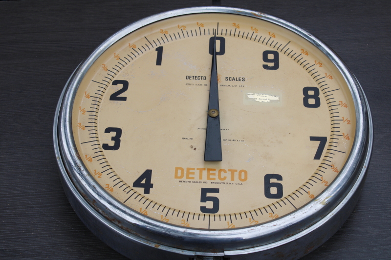 photo of huge hanging scale, vintage Brooklyn Detecto produce scale works but needs restoration & new glass #13