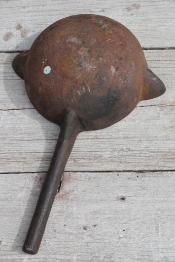 photo of huge heavy antique cast iron ladle, old blacksmithing tool or lead melting pot #5