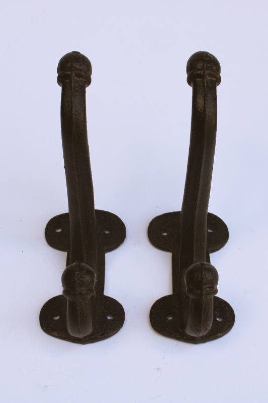 photo of huge heavy cast iron coat hanger hooks, antique reproduction wall mount hardware  #5