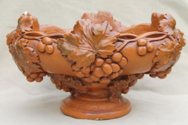 photo of huge heavy chalkware fruit bowl flower vase, vintage architectural ornament #1