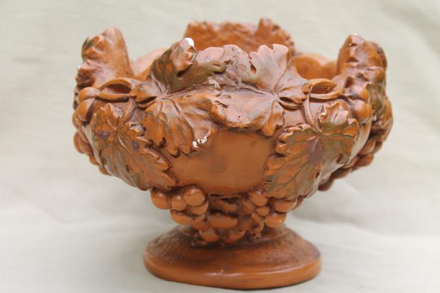 photo of huge heavy chalkware fruit bowl flower vase, vintage architectural ornament #2