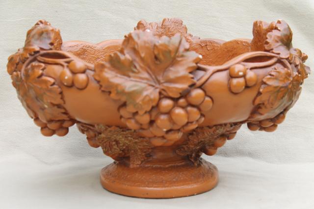 photo of huge heavy chalkware fruit bowl flower vase, vintage architectural ornament #3