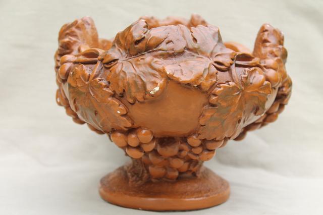 photo of huge heavy chalkware fruit bowl flower vase, vintage architectural ornament #4