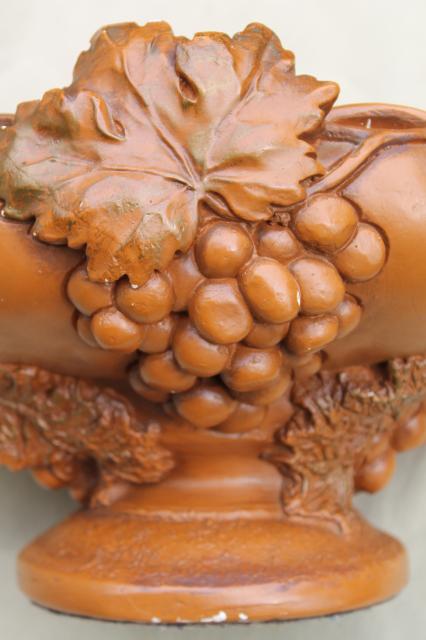 photo of huge heavy chalkware fruit bowl flower vase, vintage architectural ornament #7