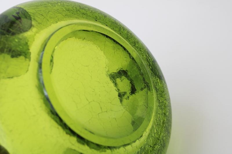 photo of huge heavy crackle glass ashtray, mid-century mod vintage Blenko art glass lime green #2