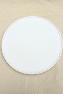 catalog photo of huge heavy round milk glass plateau, vitrolite tray for dental/medical instruments