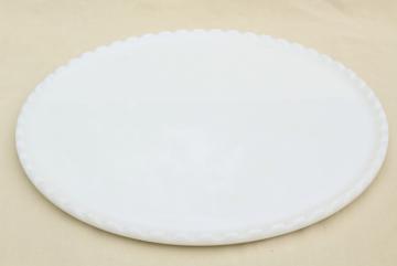 catalog photo of huge heavy round milk glass plateau, vitrolite tray for dental/medical instruments