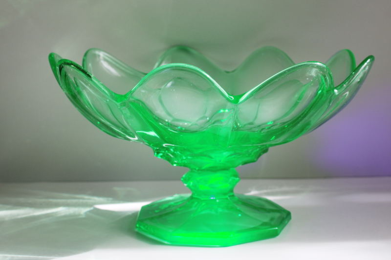 photo of huge heavy uranium green vintage depression glass compote bowl, Smith or AH Georgian  #1