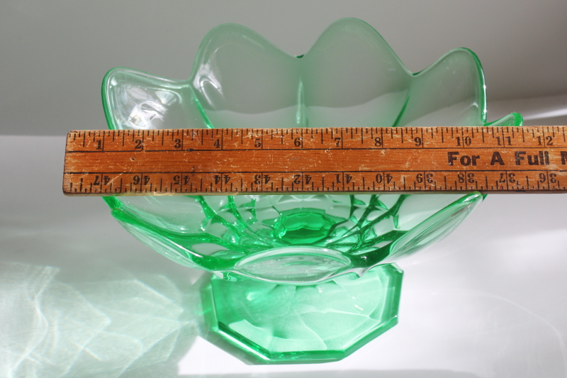 photo of huge heavy uranium green vintage depression glass compote bowl, Smith or AH Georgian  #3