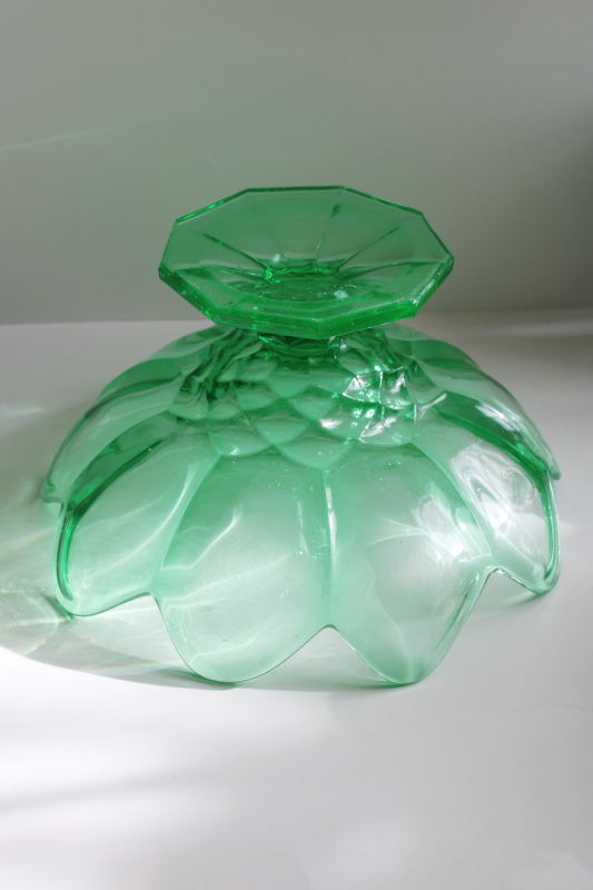 photo of huge heavy uranium green vintage depression glass compote bowl, Smith or AH Georgian  #7