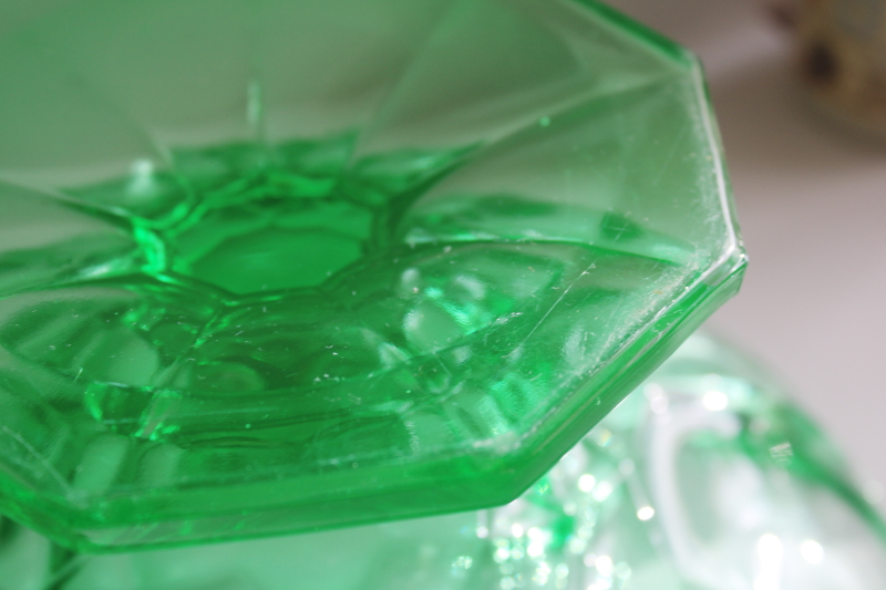 photo of huge heavy uranium green vintage depression glass compote bowl, Smith or AH Georgian  #8