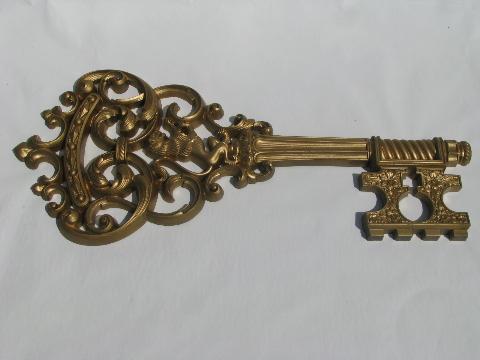 photo of huge keys vintage ornate gold plastic retro key shape wall art plaques #3