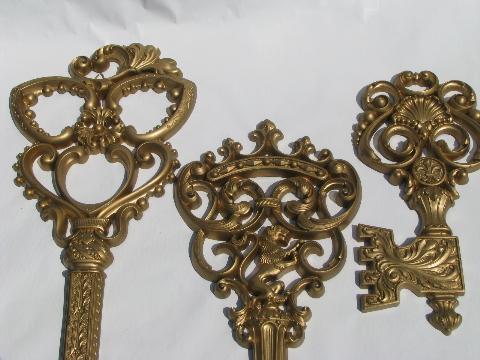 photo of huge keys vintage ornate gold plastic retro key shape wall art plaques #5