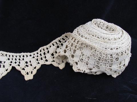 photo of huge length antique wide shelf or curtain edging lace, heavy cotton crochet #1