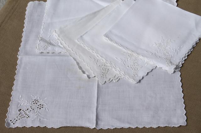 photo of huge lot 100+ vintage & antique cloth napkins, damask & cotton white work table linen #2