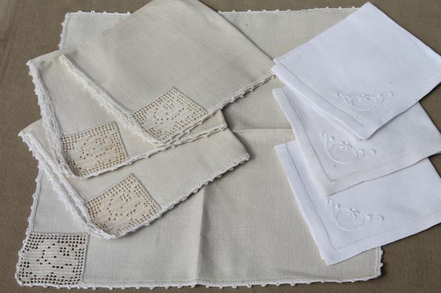 photo of huge lot 100+ vintage & antique cloth napkins, damask & cotton white work table linen #3