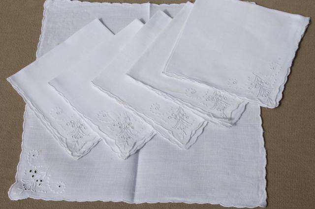 photo of huge lot 100+ vintage & antique cloth napkins, damask & cotton white work table linen #4