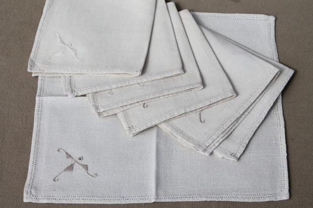 photo of huge lot 100+ vintage & antique cloth napkins, damask & cotton white work table linen #5