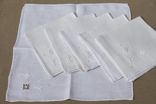 photo of huge lot 100+ vintage & antique cloth napkins, damask & cotton white work table linen #6