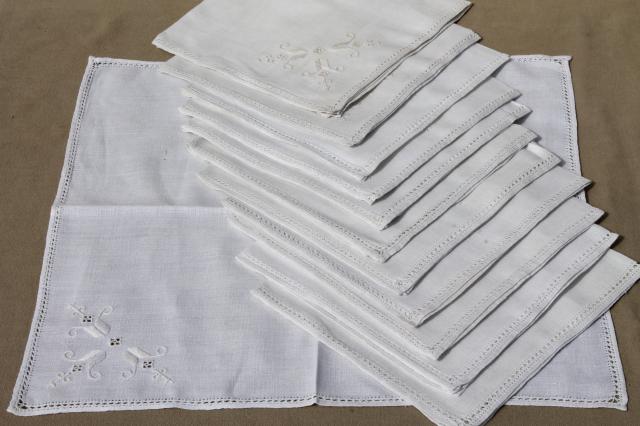 photo of huge lot 100+ vintage & antique cloth napkins, damask & cotton white work table linen #8