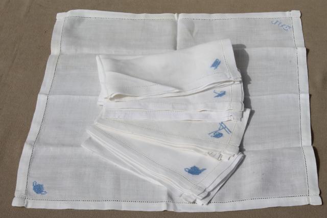 photo of huge lot 100+ vintage & antique cloth napkins, damask & cotton white work table linen #10