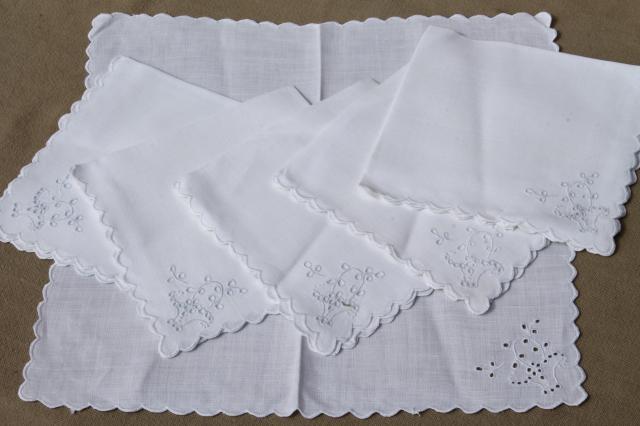 photo of huge lot 100+ vintage & antique cloth napkins, damask & cotton white work table linen #12