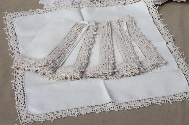 photo of huge lot 100+ vintage & antique cloth napkins, damask & cotton white work table linen #13