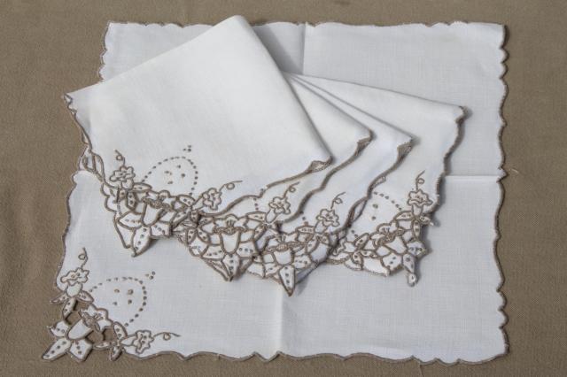 photo of huge lot 100+ vintage & antique cloth napkins, damask & cotton white work table linen #14