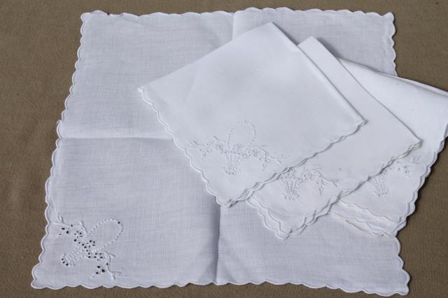 photo of huge lot 100+ vintage & antique cloth napkins, damask & cotton white work table linen #15