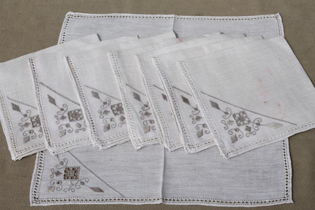 photo of huge lot 100+ vintage & antique cloth napkins, damask & cotton white work table linen #16