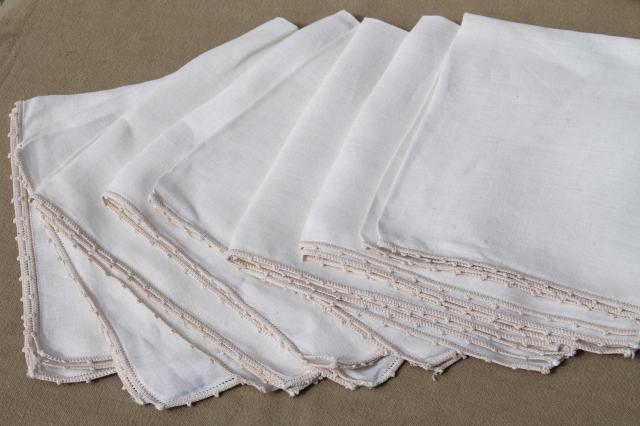 photo of huge lot 100+ vintage & antique cloth napkins, damask & cotton white work table linen #18