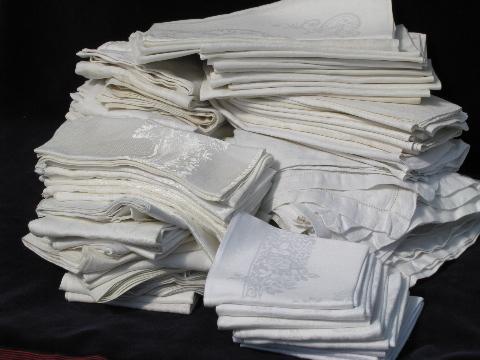 photo of huge lot 140 vintage antique linen cotton damask napkins #1