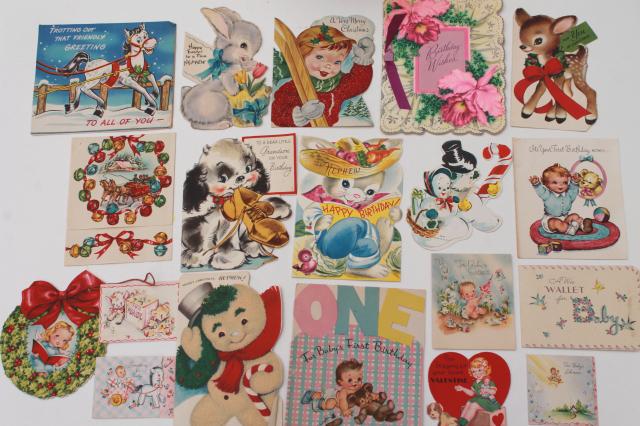 photo of huge lot 150+ vintage greeting cards, holiday & birthday cards, Christmas cards, valentines #4