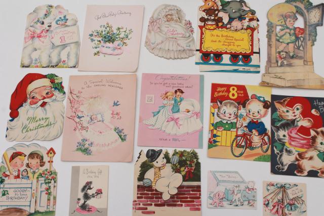 photo of huge lot 150+ vintage greeting cards, holiday & birthday cards, Christmas cards, valentines #5