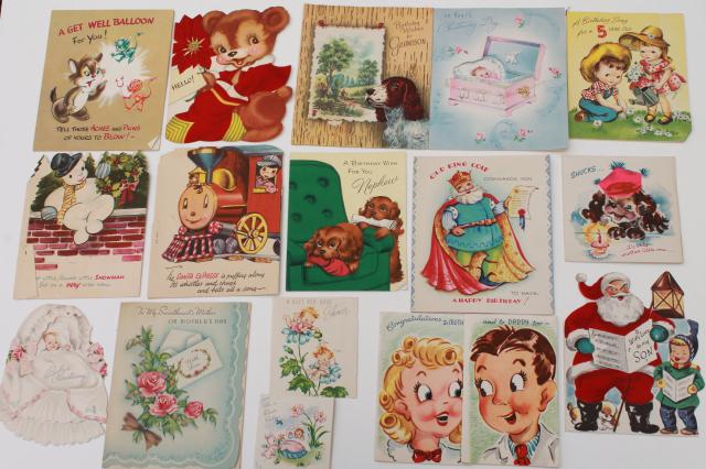 photo of huge lot 150+ vintage greeting cards, holiday & birthday cards, Christmas cards, valentines #8