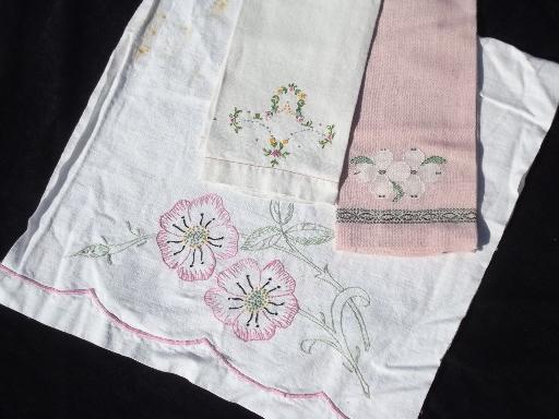 photo of huge lot 20 vintage cotton and linen towels w/ embroidery and crochet lace #3