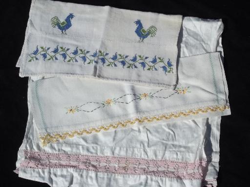 photo of huge lot 20 vintage cotton and linen towels w/ embroidery and crochet lace #6