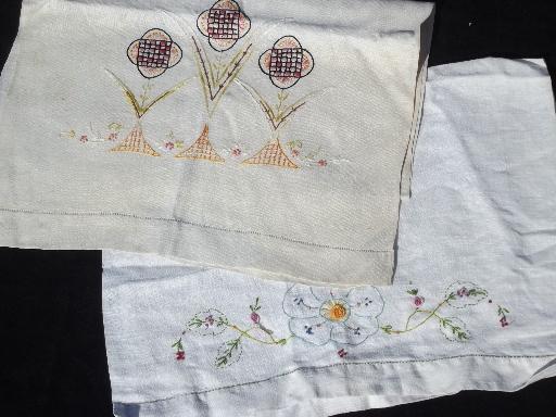 photo of huge lot 20 vintage cotton and linen towels w/ embroidery and crochet lace #9