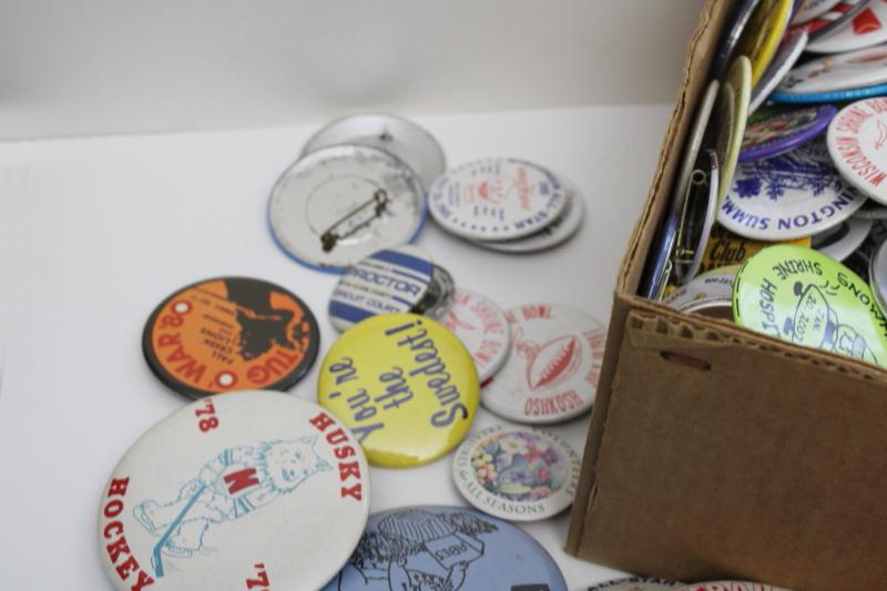 photo of huge lot 300+ pin back buttons badges, 70s 80s vintage pinbacks w/ advertising etc. #5