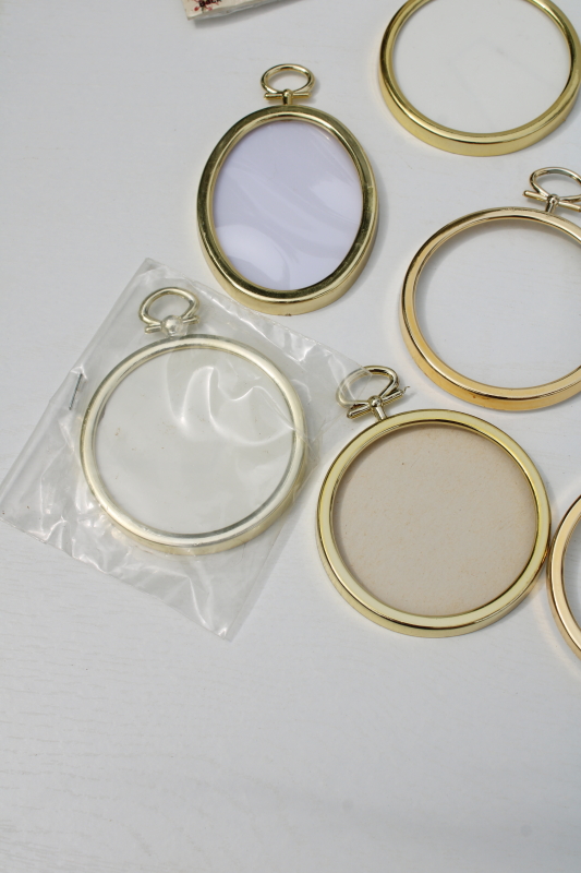 photo of huge lot 50 gold plastic mini frames for ornaments, cross stitch embroidery needlework  #4