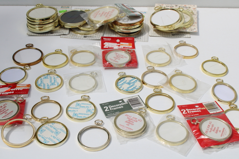 photo of huge lot 50 gold plastic mini frames for ornaments, cross stitch embroidery needlework  #10
