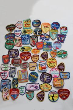 catalog photo of huge lot 50+ WIBC bowling tournament patches, embroidered sew on shirt appliques, mid century vintage 