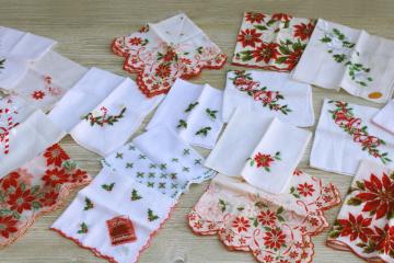 catalog photo of huge lot Christmas theme vintage hankies, holiday prints and embroidered handkerchiefs