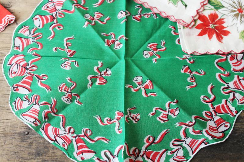 photo of huge lot Christmas theme vintage hankies, holiday prints and embroidered handkerchiefs #6