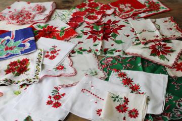 catalog photo of huge lot Christmas theme vintage hankies, holiday prints and embroidered handkerchiefs