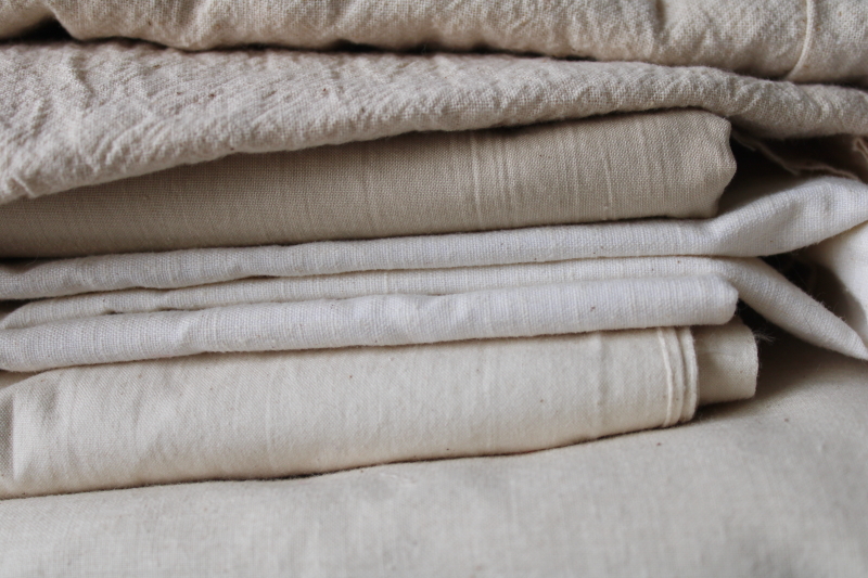photo of huge lot all cotton fabric, white & natural unbleached color, different weights & textures #3