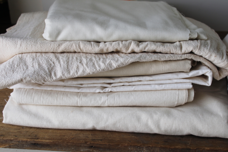 photo of huge lot all cotton fabric, white & natural unbleached color, different weights & textures #9